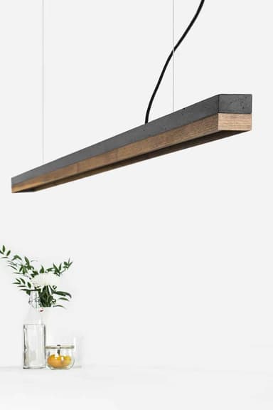 GantLights Langbordspendel i beton og valnød Mørk beton W182cm x H8cm x D8cm Varm hvid (2700K)